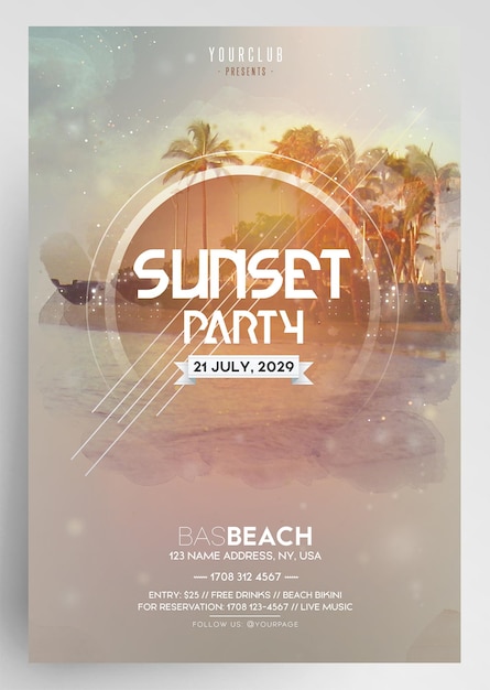 PSD sunset club party event flyer