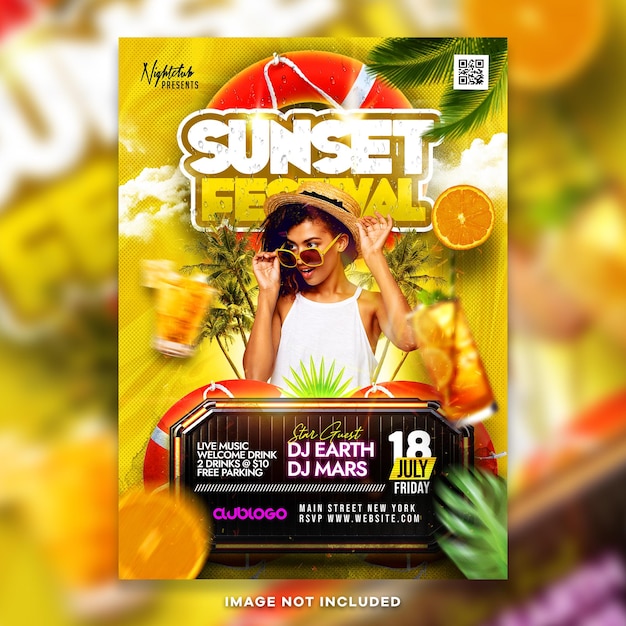 Sunset festival party flyer psd-sjabloon