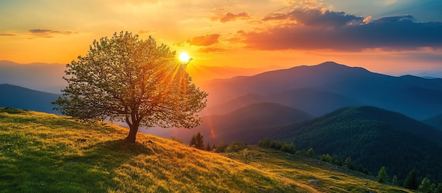 Sunset Over Mountainous Landscape