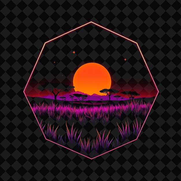 a sunset with a pink and purple background and a purple and orange sun in the middle