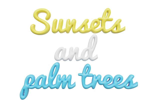 PSD sunsets and palm trees 3d lettering