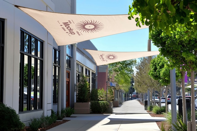 PSD sunshade mockup in the street