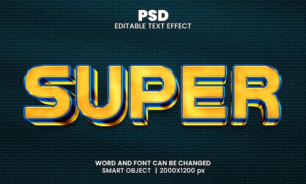 Super 3d bewerkbaar photoshop-teksteffect stijl met achtergrond