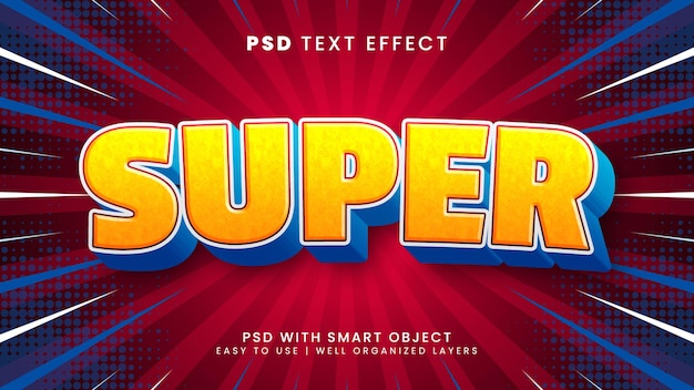 Супер 3d редактируемый текстовый эффект с мощным и мультяшным стилем текста