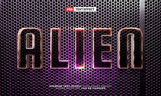 PSD super alien movies cinematic 3d editable text effect style