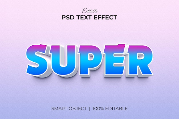 Super bewerkbare mockup met 3d-teksteffect premium psd