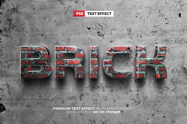 PSD super brick wall 3d editable text effect mockup