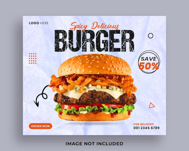 Супер вкусный бургер и меню еды дизайн баннера в социальных сетях