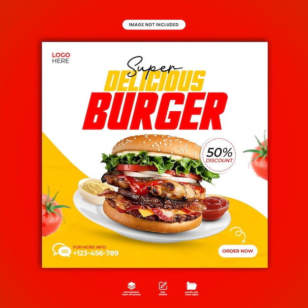 Banner per hamburger super delizioso o post sui social media design instagram o facebook