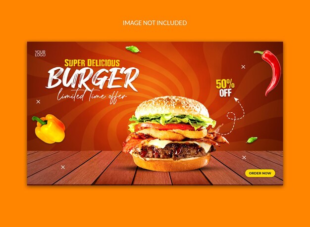 Super delizioso hamburger e menu di cibo social media post web template design.