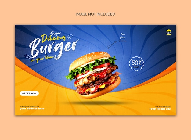 Super delicious burger and food menu social media web banner.