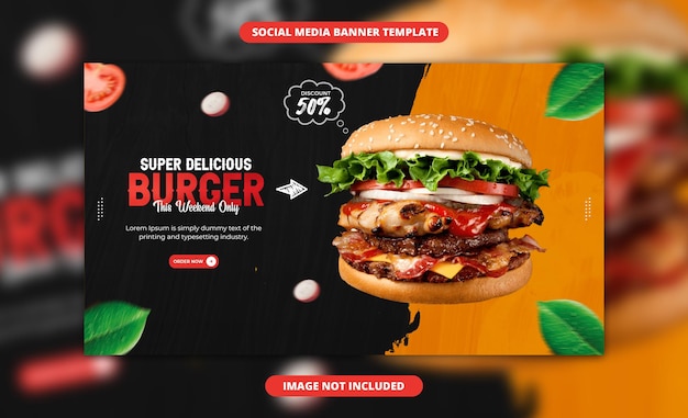 Modello di banner web del menu di cibo e hamburger super delizioso