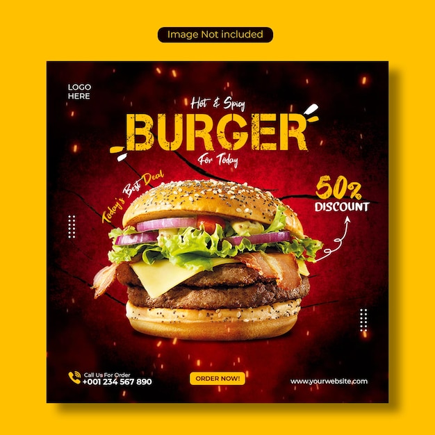 Супер вкусный бургер шаблон дизайна постов в Instagram
