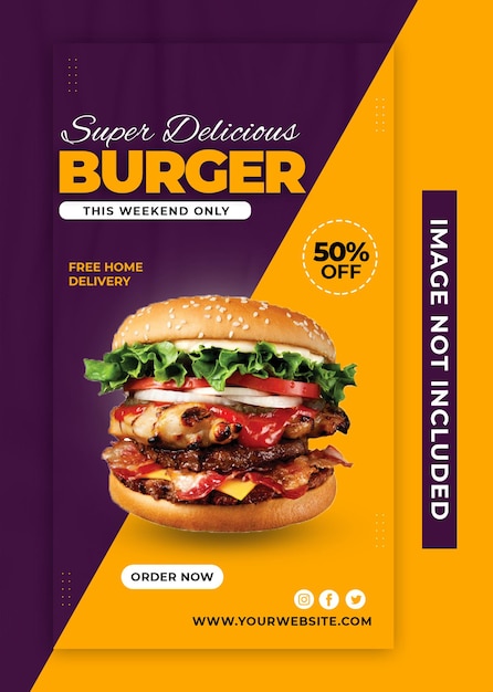 PSD super delicious burger instagram story post design template