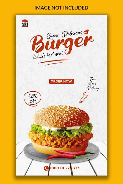 Super delicious burger instagram story template design