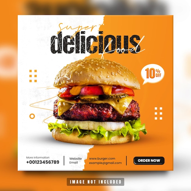 Super delicious burger restaurant social media promotion and instagram post template premium psd