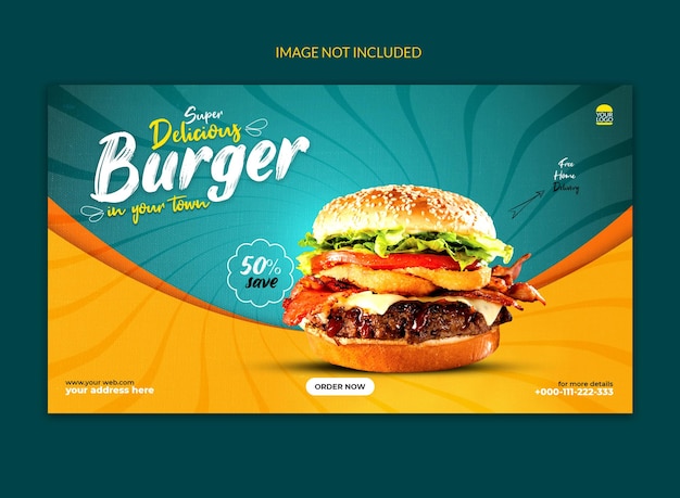 Design del modello di post sui social media di hamburger super delizioso.