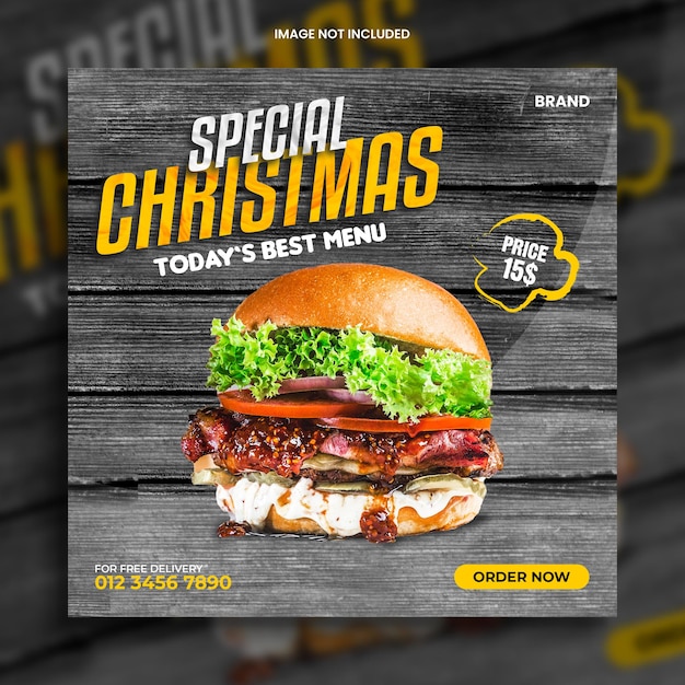 超おいしいフードハンバーガークリスマスオファーInstagramの投稿デザインテンプレート