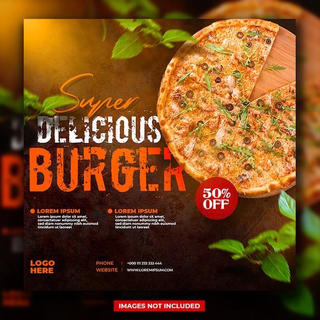 Super delicious food burger instagram post design template