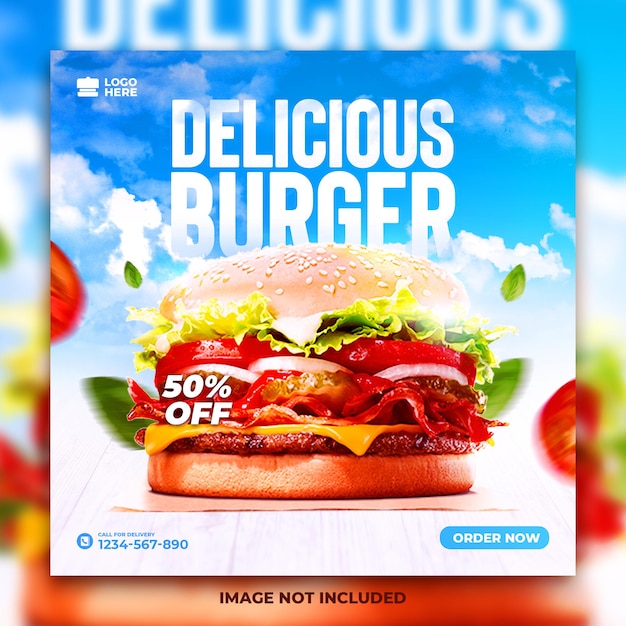 PSD super delicious food burger social media post instagram design template psd