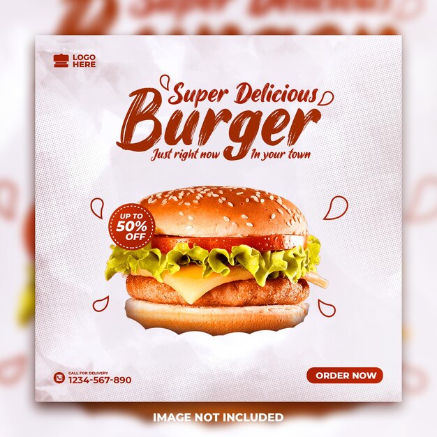 Super delicious food burger social media post Instagram design template PSD