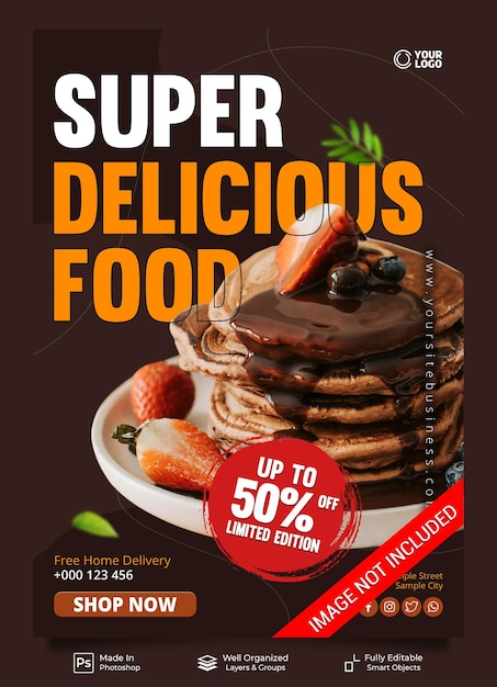 Super delicious food limited edition menu restaurant promotion poster banner template