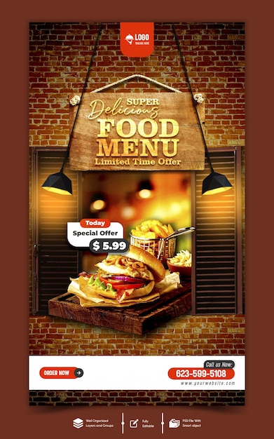 PSD super delicious food menu instagram story template
