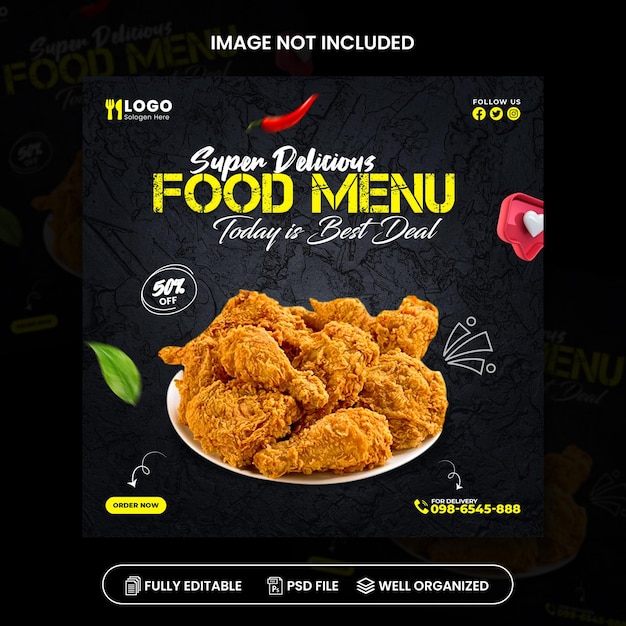 Super Delicious Food Menu reklamy w mediach społecznościowych post design Template Free Download