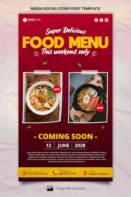 PSD super delicious food menu and restaurant media social story post template