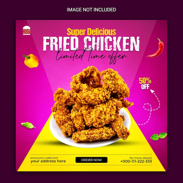 Super delicious fried chicken social media post design.