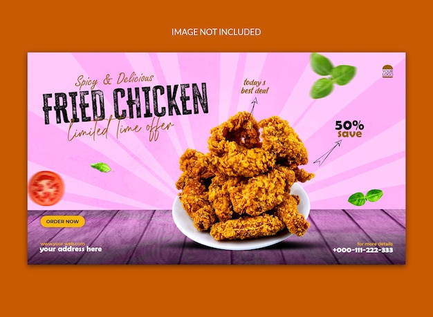 Super delicious fried chicken social media web banner.