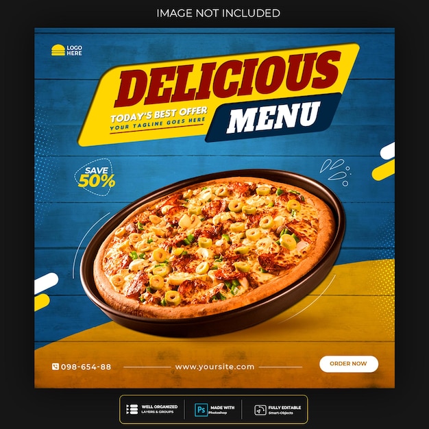 Design del post promozionale per pizza super delizioso