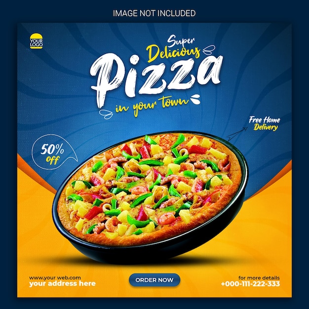 Супер вкусная пицца баннер ресторана в социальных сетях