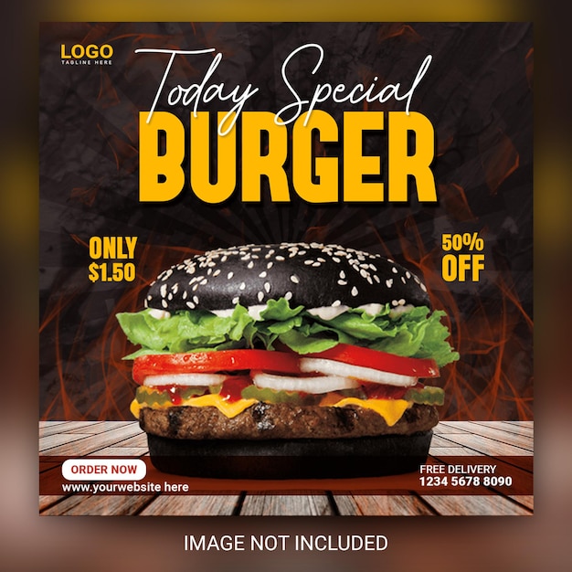Super delicious restaurant fast food burger social media instagram post or banner design template