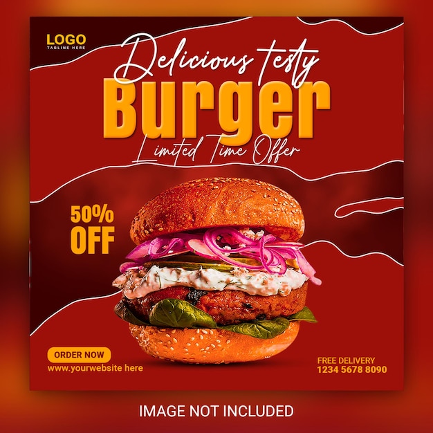 Super delicious restaurant fast food burger social media instagram post or banner design template