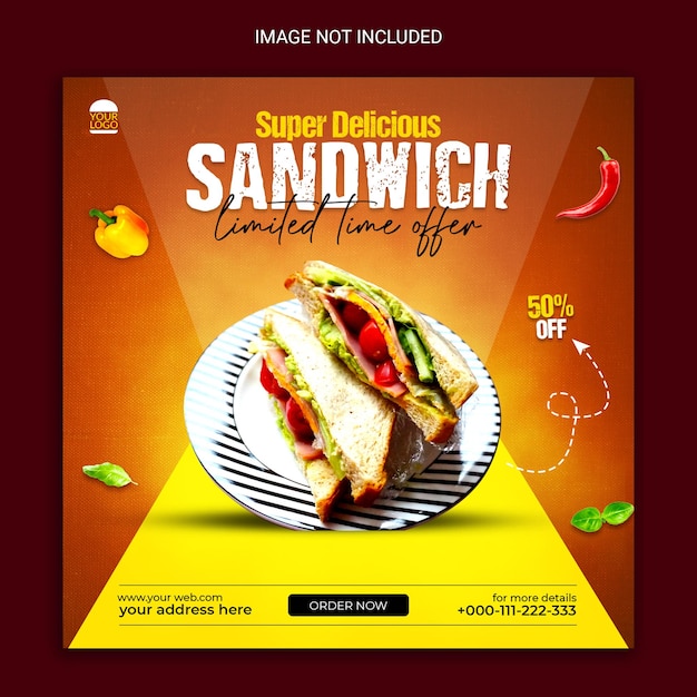 Super delicious sandwich social media post design.