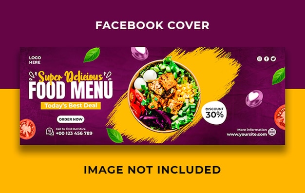 Modello di banner di copertina di facebook del menu di cibo vegetale super delizioso