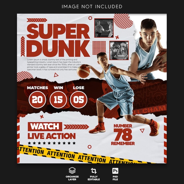 Super dunk basketball player social media post design