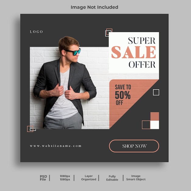 PSD Супер модная распродажа в социальных сетях и шаблон поста в instagram