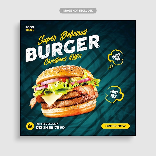 Super heerlijk eten hamburger instagram post kerst ontwerpsjabloon