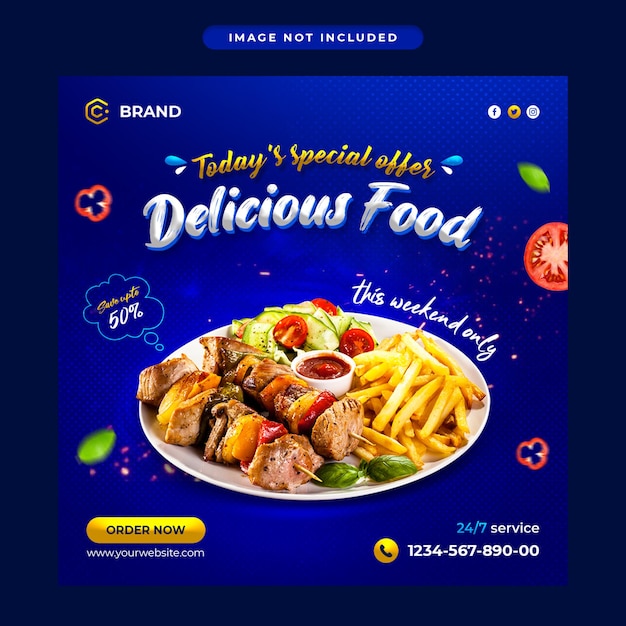 PSD super heerlijk eten menu promotionele instagram banner of social media postsjabloon