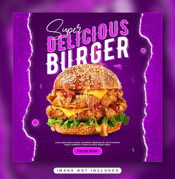 Super heerlijke hamburger eten menu social media post of banner ontwerpsjabloon