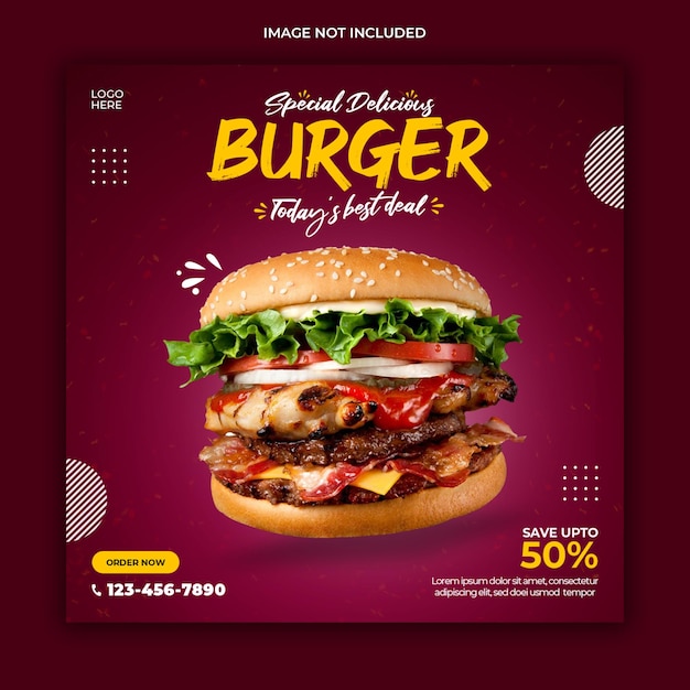 PSD super heerlijke hamburger instagram post ontwerpsjabloon