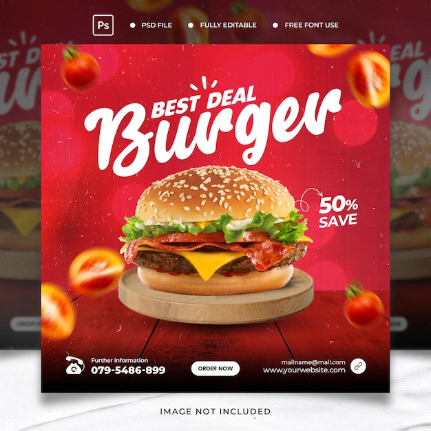 Super heerlijke hamburger instagram post ontwerpsjabloon