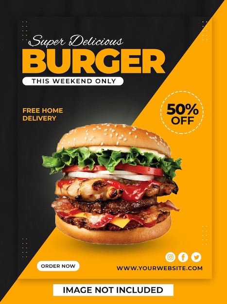 PSD super heerlijke hamburger poster ontwerpsjabloon