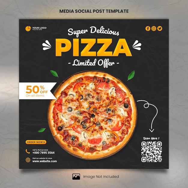 Super heerlijke pizza social media postsjabloon