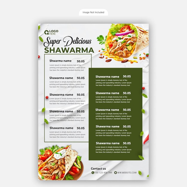 Super heerlijke Shawarma Menu Flyer
