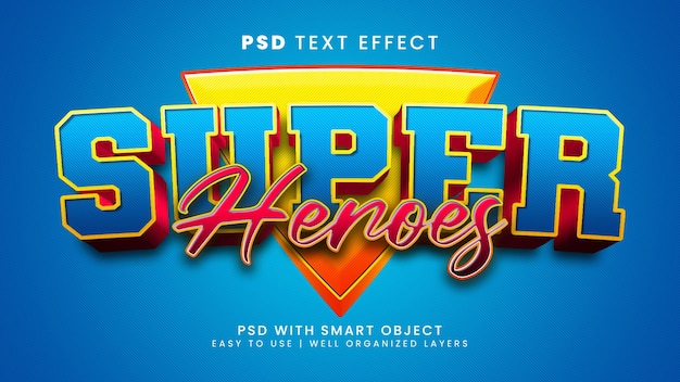 PSD Супер герои редактируемый текстовый эффект современный 3d креатив