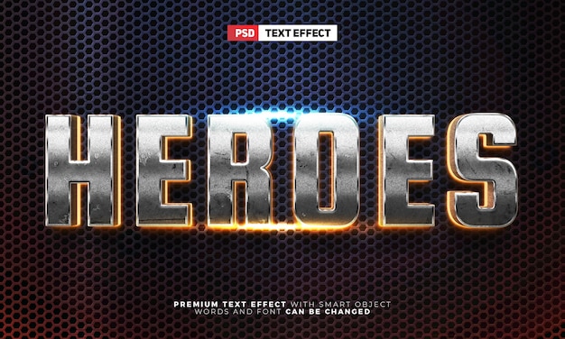 PSD super heroes movies glow cinematic 3d editable text effect style