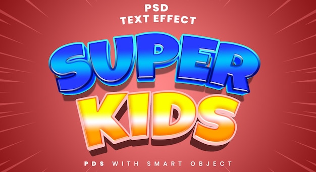 PSD modello di mockup effetto stile testo 3d super kids